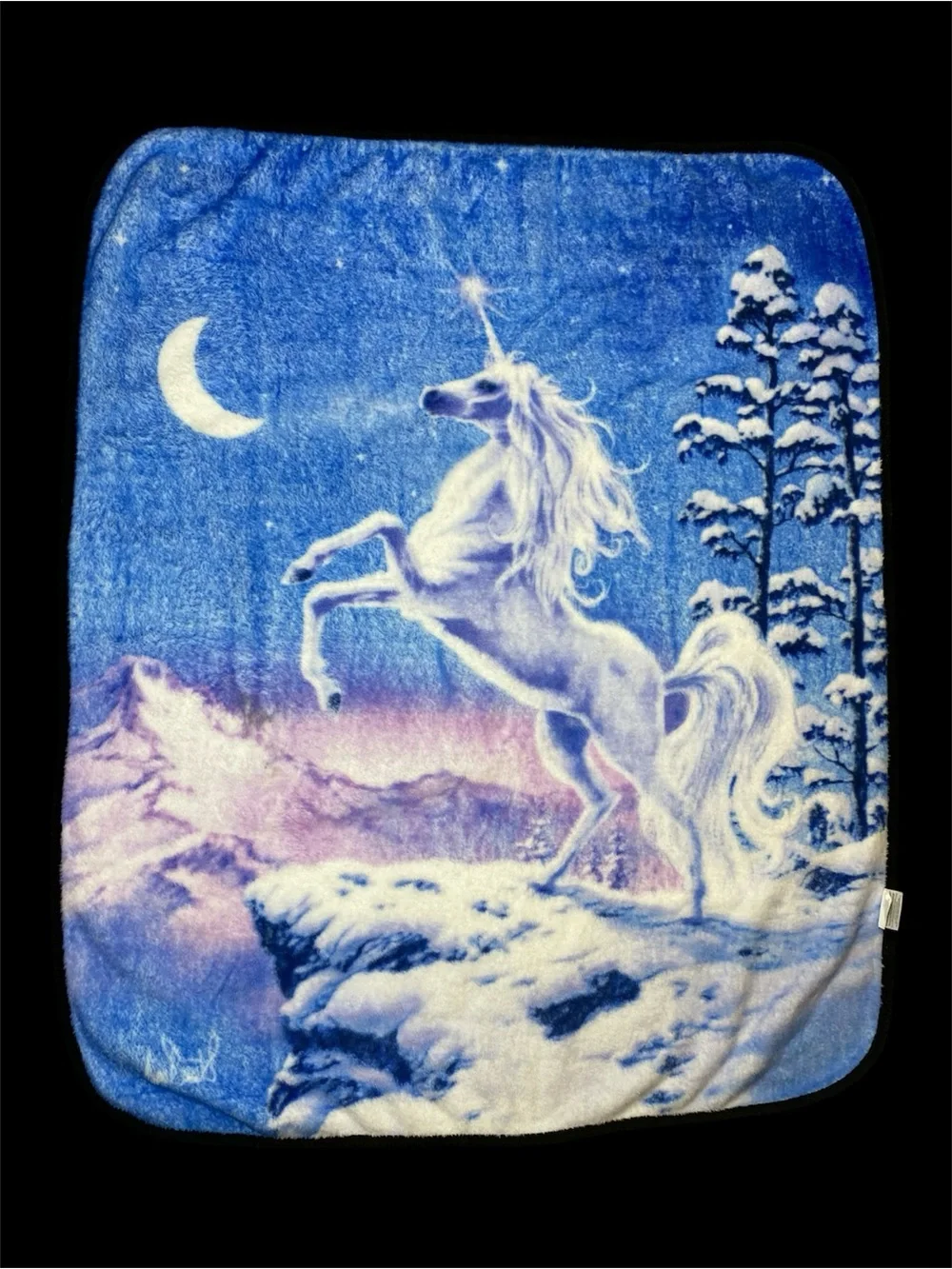 Northwest Unicorn Winter Moon Stars Fantasy Plush Throw Blanket 58”X 47”